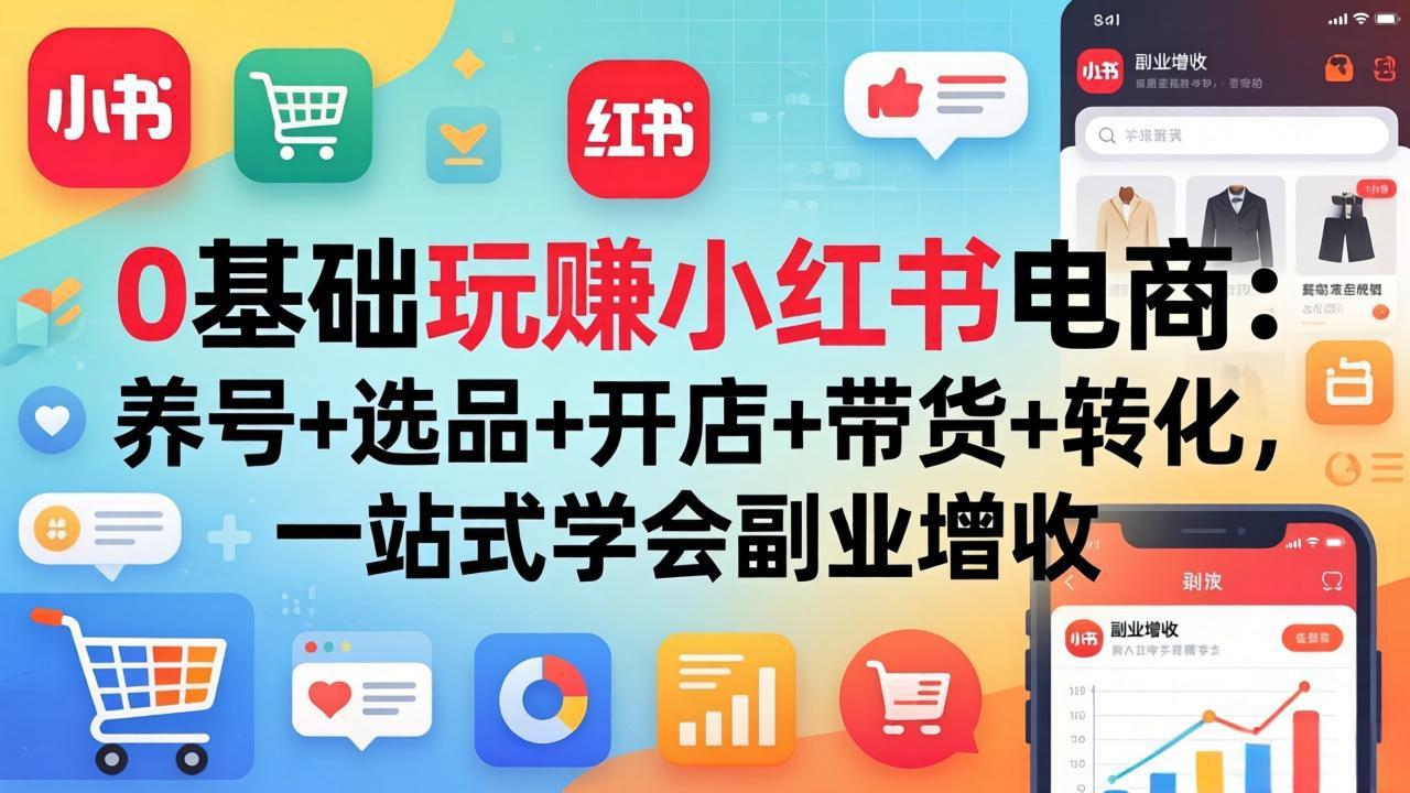 0基础玩赚小红书电商:养号+选品+开店+带货+转化,一站式学会副业增收-搞薯条网