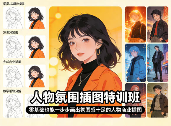 人物氛围插图特训班，零基础也能一步步画出氛围感十足的人物商业插图-搞薯条网
