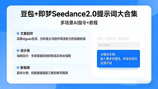 豆包+即梦Seedance2.0提示词大合集:多场景AI指令+教程,解锁文案、设计、影视高效创作-搞薯条网