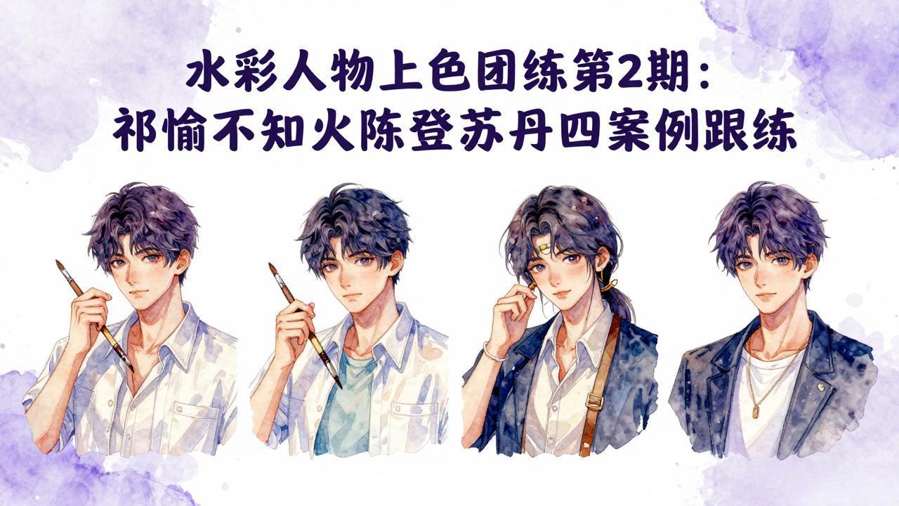 水彩人物上色团练第2期：祁煜不知火陈登苏丹四案例跟练，手把手提升绘画能力-搞薯条网