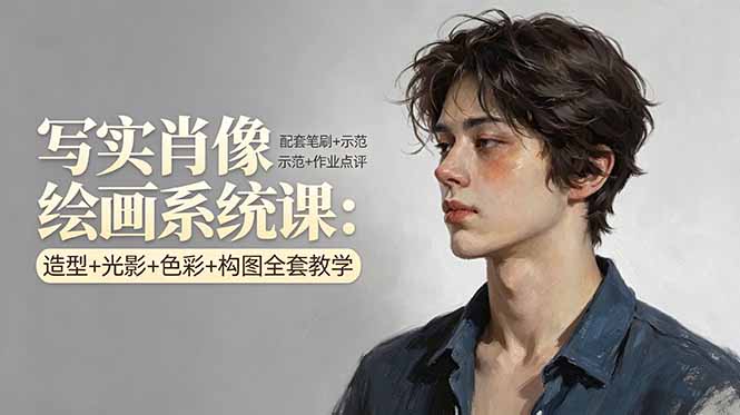写实肖像绘画系统课:造型+光影+色彩+构图全套教学,配套笔刷+示范+作业点评-搞薯条网