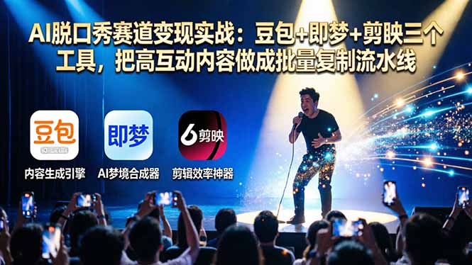 AI脱口秀赛道变现实战：豆包+即梦+剪映三个工具，把高互动内容做成批量复制流水线-搞薯条网