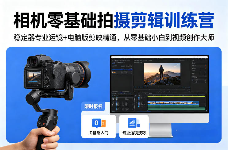 相机零基础拍摄剪辑训练营:稳定器专业运镜+电脑版剪映精通,从零基础小白到视频创作大师-搞薯条网