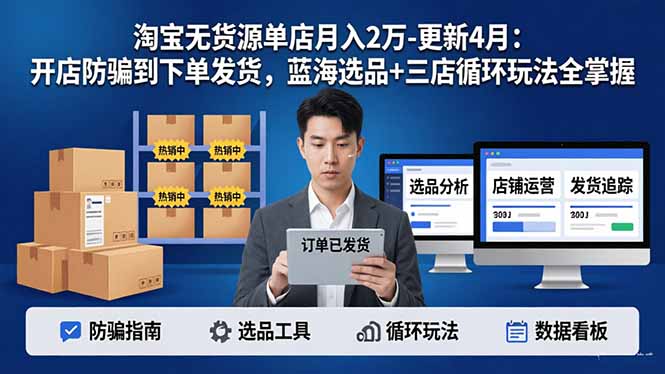 淘宝无货源5.0单店月入2万-更新4月：开店防骗到下单发货，蓝海选品+三店循环玩法全掌握-搞薯条网