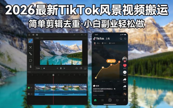 2026最新TikTok风景视频搬运简单剪辑去重小白副业月入 8000-搞薯条网