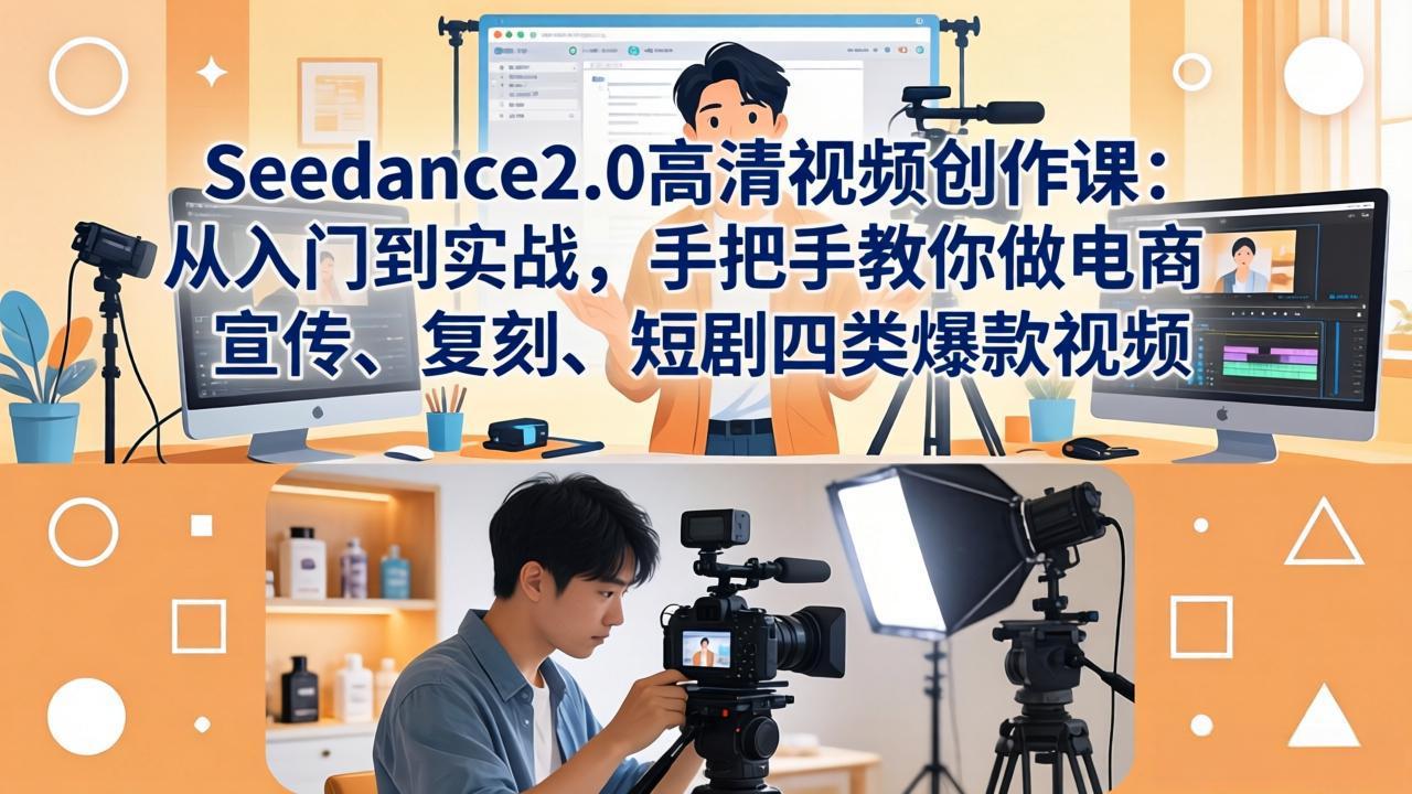 Seedance2.0高清视频创作课：从入门到实战，手把手教你做电商、宣传、复刻、短剧四类爆款视频-搞薯条网