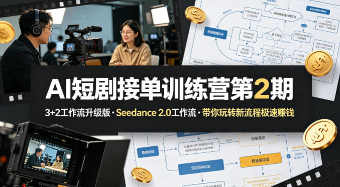 AI短剧接单训练营第2期,3+2工作流升级版,Seedance 2.0工作流,带你玩转新流程极速賺钱-搞薯条网