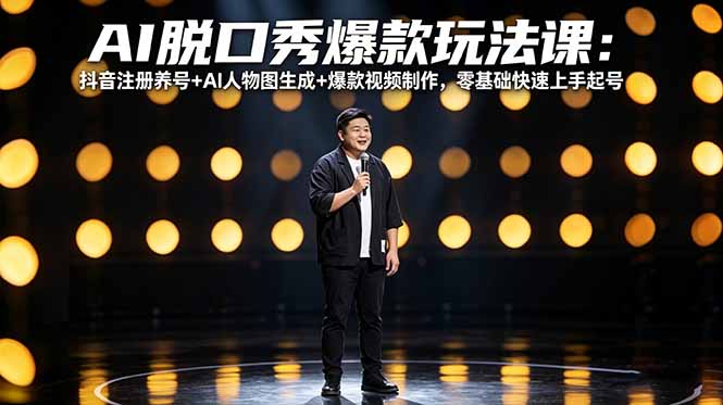 AI脱口秀爆款玩法课:抖音注册养号+AI人物图生成+爆款视频制作,零基础快速上手起号-搞薯条网