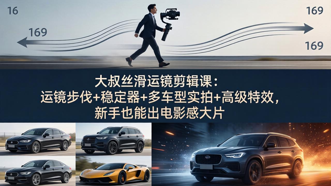 大叔丝滑运镜剪辑课:运镜步伐+稳定器+多车型实拍+高级特效,新手也能出电影感大片-搞薯条网