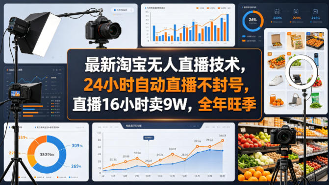 最新淘宝无人直播技术，24小时自动直播不封号，直播16小时卖9W，全年旺季【揭秘】-搞薯条网