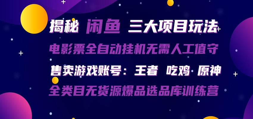 闲鱼三种玩法 全自动电影票 售卖游戏账号 爆品选品库训练营-搞薯条网