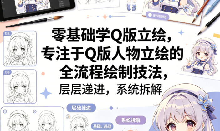 零基础学Q版立绘，专注于Q版人物立绘的全流程绘制技法，层层递进，系统拆解-搞薯条网