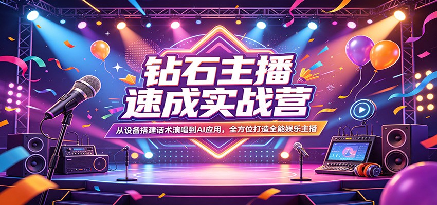 钻石主播速成实战营：从设备搭建话术演唱到AI应用，全方位打造全能娱乐主播-搞薯条网