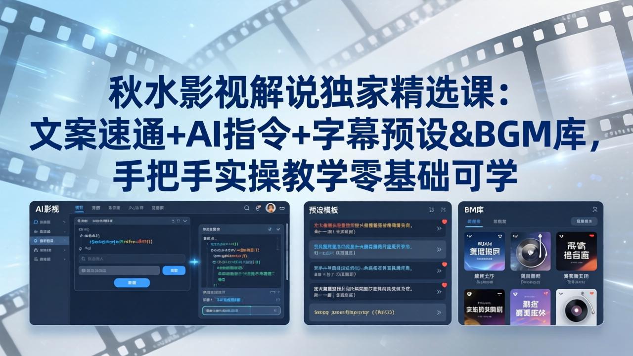 秋水影视解说独家精选课：文案速通+AI指令+字幕预设+BGM库，手把手实操教学零基础可学-搞薯条网