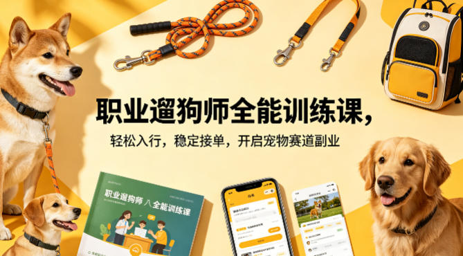 职业遛狗师全能训练课，轻松入行，稳定接单，开启宠物赛道副业-搞薯条网