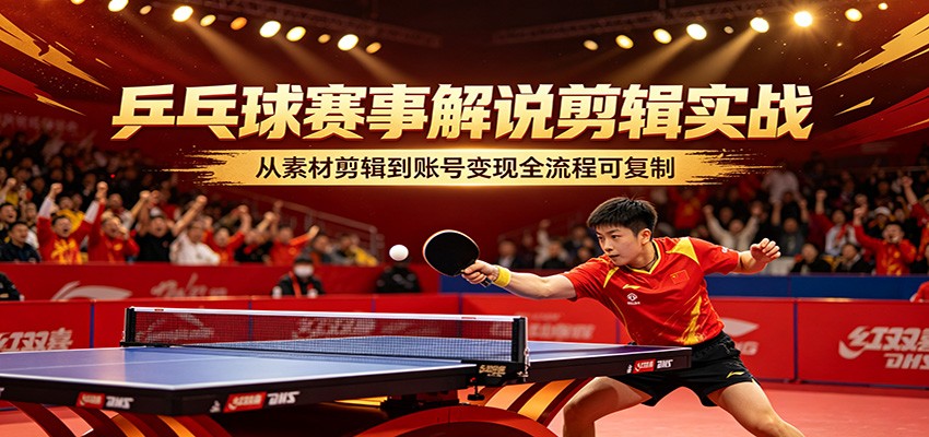 乒乓球赛事解说剪辑实战，从素材剪辑到账号变现全流程可复制-搞薯条网