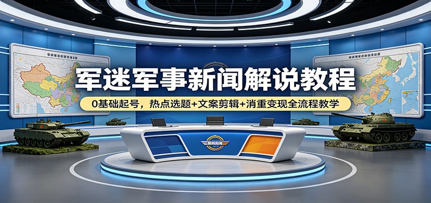 军迷军事新闻解说教程：0基础起号，热点选题+文案剪辑+消重变现全流程教学-搞薯条网