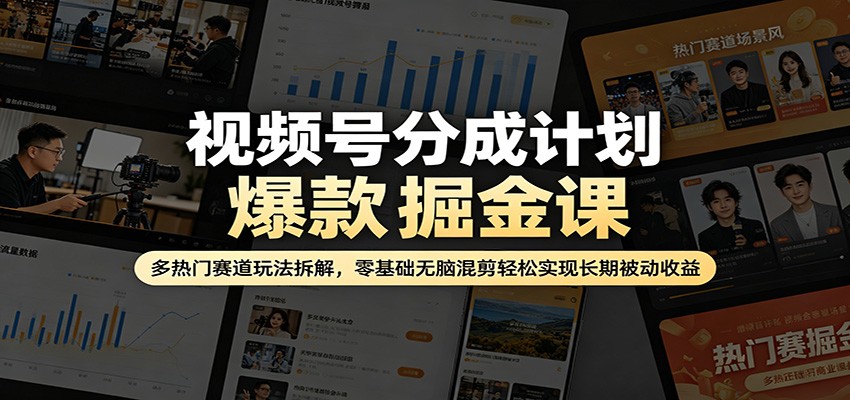 视频号分成计划爆款掘金课：多热门赛道玩法拆解，零基础无脑混剪轻松实现长期被动收益-搞薯条网