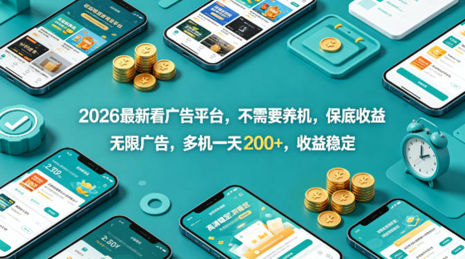 2026最新看广告平台，不需要养机，保底收益，无限广告，多机一天200+，收益稳定【揭秘】-搞薯条网