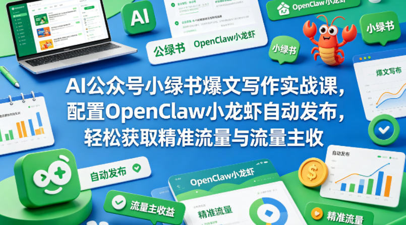 AI公众号小绿书爆文写作实战课，配置OpenClaw小龙虾自动发布，轻松获取精准流量与流量主收益-搞薯条网