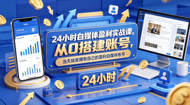 24小时自媒体盈利实战课，从0搭建账号，当天就能拥有自己的盈利自媒体账号-搞薯条网