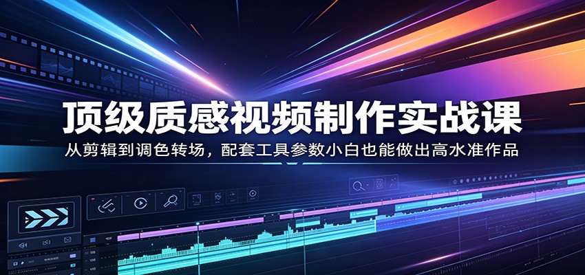 顶级质感视频制作实战课：从剪辑到调色转场，配套工具参数小白也能做出高水准作品-搞薯条网