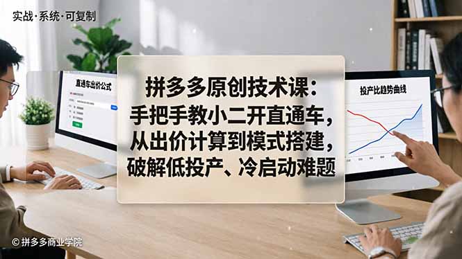 拼多多原创技术课：手把手教小二开直通车，从出价计算到模式搭建，破解低投产、冷启动难题-搞薯条网