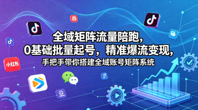 全域矩阵流量陪跑，0基础批量起号，精准爆流变现，手把手带你搭建全域账号矩阵系统-搞薯条网