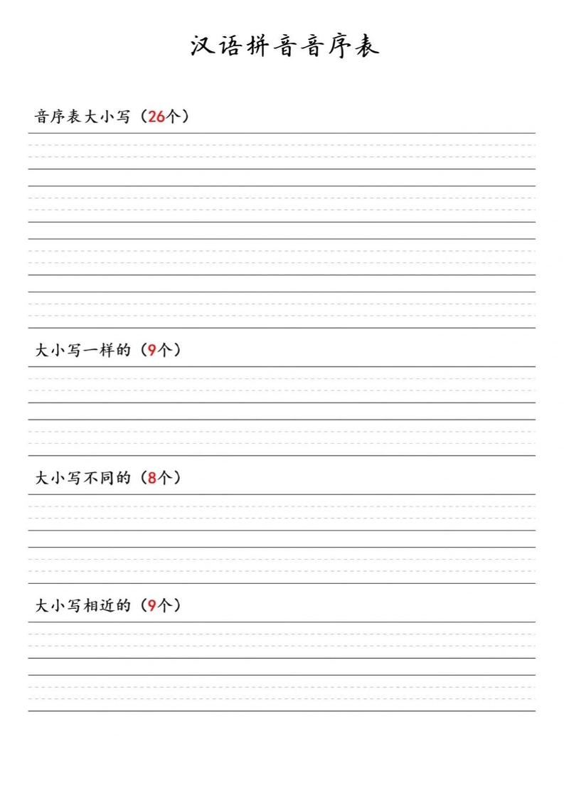 一年级下语文汉语拼音音序表-搞薯条网