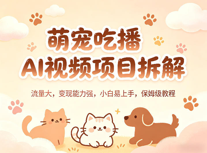 萌宠吃播AI视频项目拆解，流量大，变现能力强，小白易上手，保姆级教程-搞薯条网