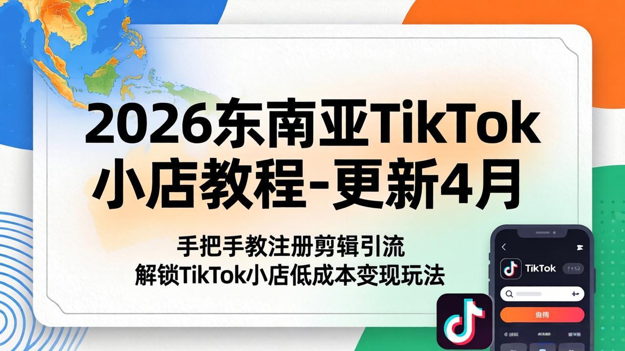 2026东南亚TikTok小店教程-更新4月，手把手教注册剪辑引流，解锁TikTok小店低成本变现玩法-搞薯条网