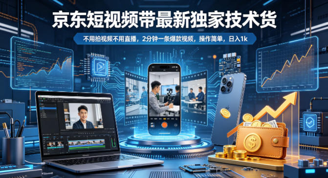 京东短视频带货最新独家技术，不用拍视频不用直播，2分钟一条爆款视频，操作简单，日入1k+【揭秘】-搞薯条网