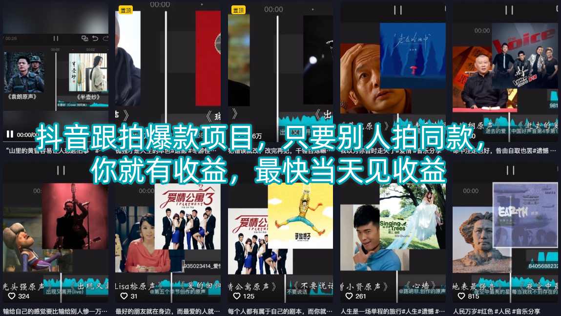 抖音跟拍爆款项目，只要别人拍同款，你就有收益，最快当天见收益-搞薯条网