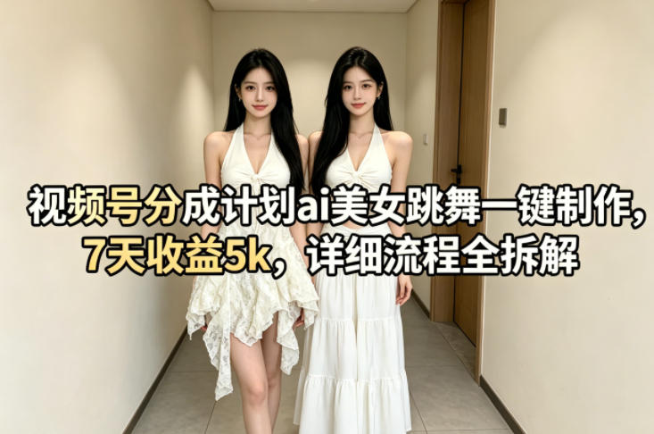 视频号分成计划ai美女跳舞一键制作，7天收益5k，详细流程全拆解-搞薯条网