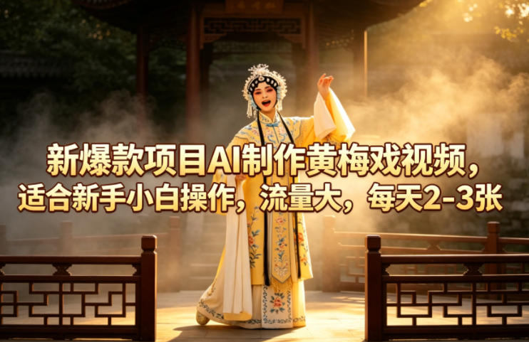 新爆款项目AI制作黄梅戏视频，适合新手小白操作，流量大，每天2-3张-搞薯条网
