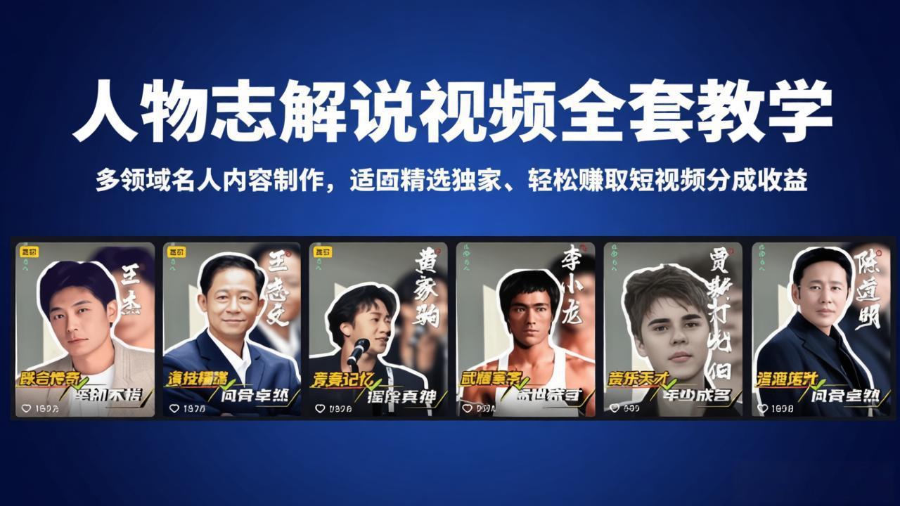 人物志解说视频全套教学，多领域名人内容制作，适配精选独家，轻松赚取短视频分成收益-搞薯条网
