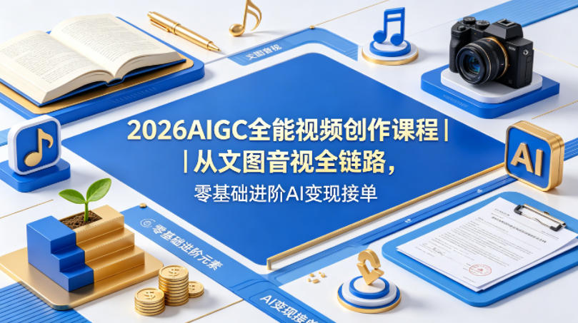 2026AIGC全能视频创作课程｜从文图音视全链路，零基础进阶AI变现接单-搞薯条网