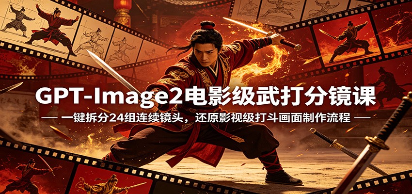 GPT-Image2电影级武打分镜课：一键拆分24组连续镜头，还原影视级打斗画面制作流程-搞薯条网
