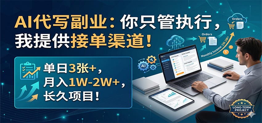 AI代写副业：你只管执行，我提供接单渠道！单日3张+，月入1W-2W+，长久项目-搞薯条网