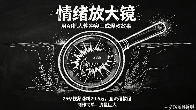 AI制作“情绪放大镜“视频，25条视频涨粉29.6W粉，流量巨大，制作简单，全流程教程-搞薯条网