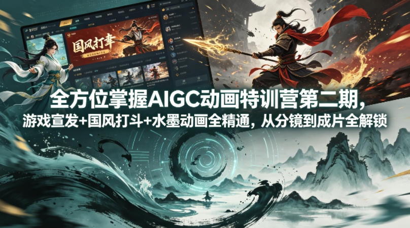 全方位掌握AIGC动画特训营第二期，游戏宣发+国风打斗+水墨动画全精通，从分镜到成片全解锁-搞薯条网