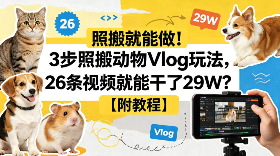 照搬就能做！3步照搬动物Vlog玩法，26条视频就能干了29W？【附教程】【赠coze一键生成工作流】-搞薯条网