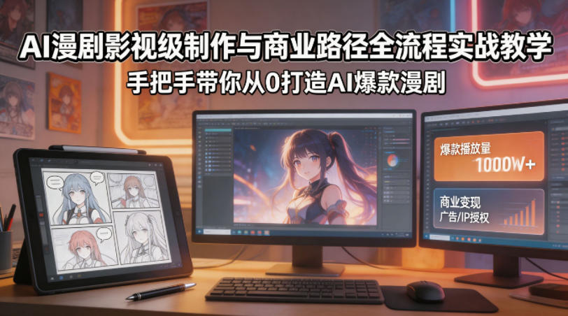 AI漫剧影视级制作与商业路径全流程实战教学，手带你从0打造AI爆款漫剧-搞薯条网