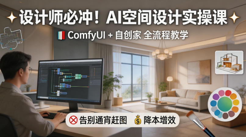 设计师必冲！AI空间设计实操课，ComfyUI+自创家全教学，告别通宵赶图，降本增效-搞薯条网
