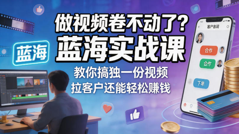 做视频卷不动了？蓝海实战课教你搞独一份视频，拉客户还能轻松賺钱！【原创双语字幕】-搞薯条网