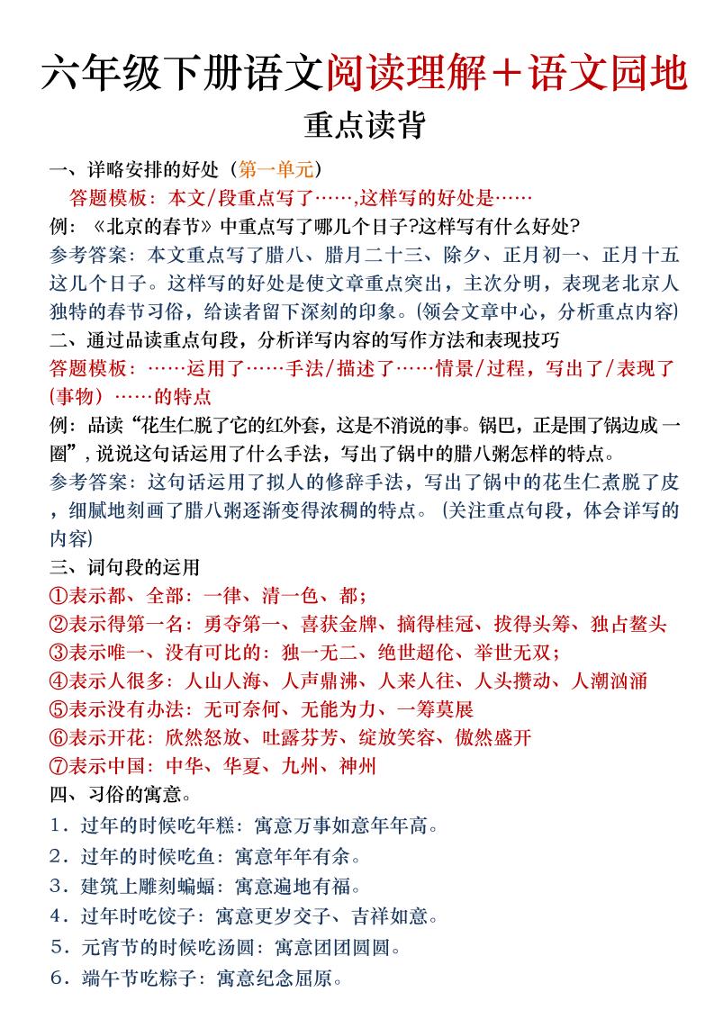 六年级下语文阅读理解＋语文园地专题-搞薯条网