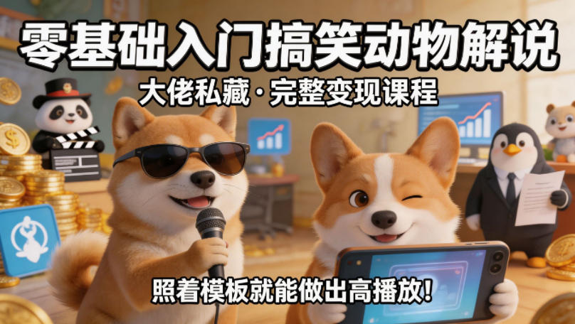零基础入门搞笑动物解说，大佬私藏完整变现课程，照着模板就能做出高播放-搞薯条网