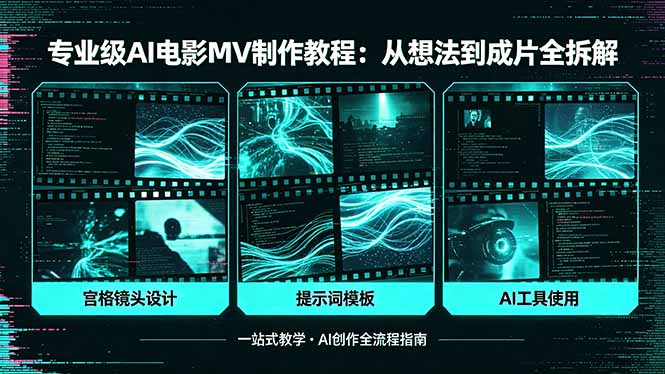 专业级AI电影MV制作教程，从想法到成片全拆解，宫格镜头+提示词模板+AI工具一站式教学-搞薯条网