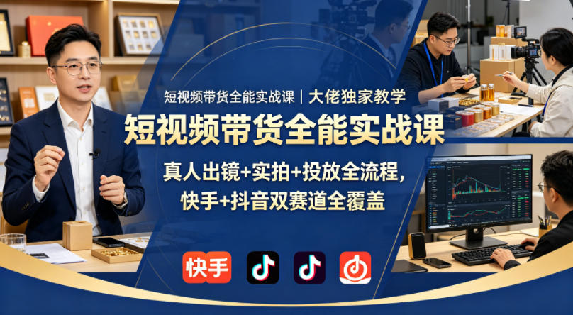 短视频带货全能实战课｜大佬独家教学，真人出镜+实拍+投放全流程，快手+抖音双赛道全覆盖-搞薯条网