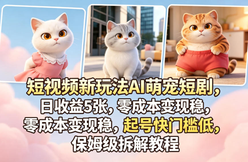 短视频新玩法AI萌宠短剧，日收益5张，零成本变现稳，起号快门槛低，保姆级拆解教程-搞薯条网